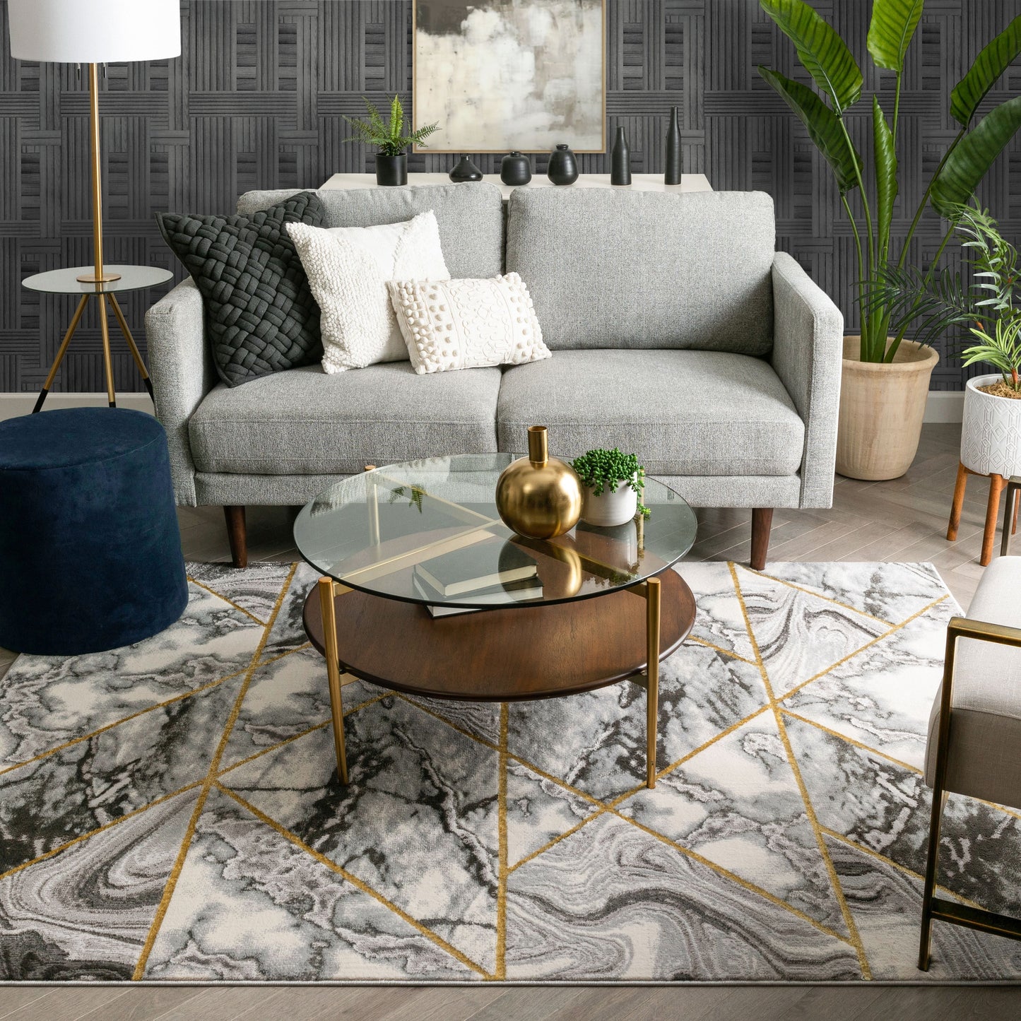 Arlo Retro Marble Pattern Grey Glam Rug FRM-47