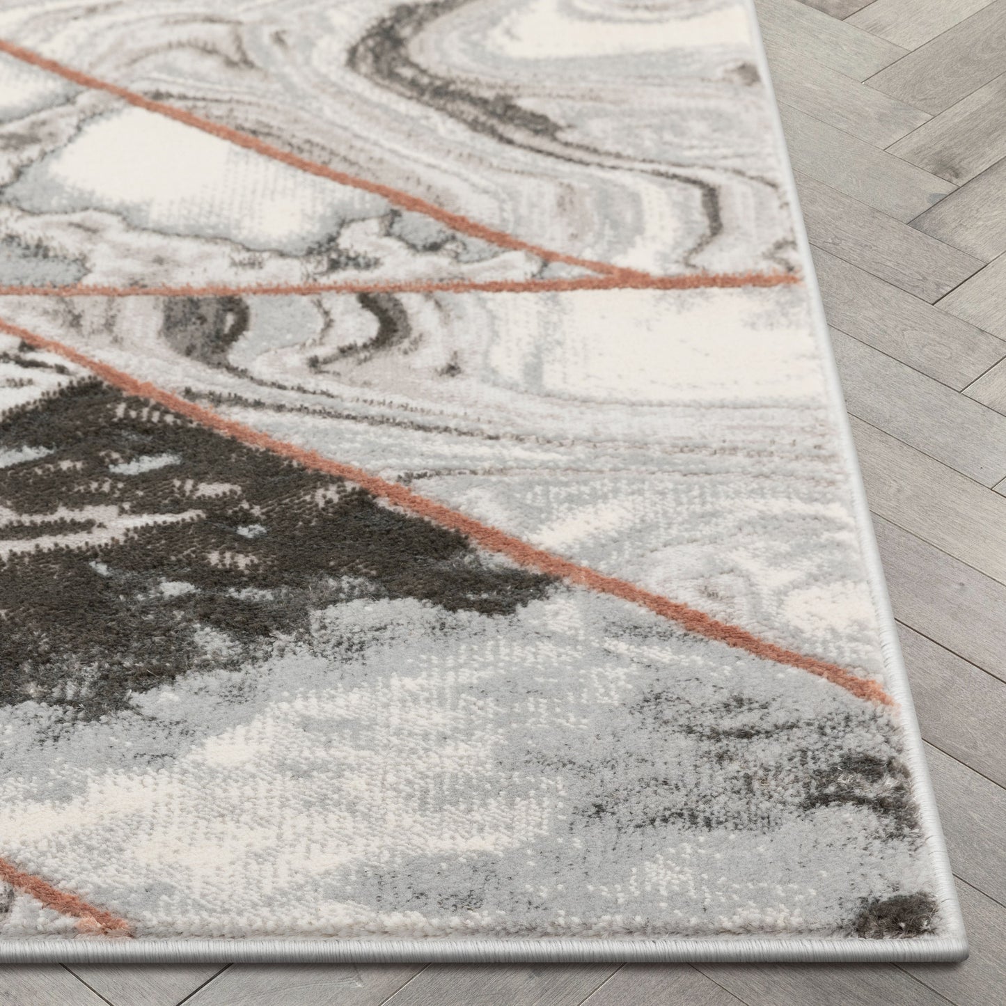 Arlo Retro Marble Pattern Grey Blush Glam Rug FRM-49
