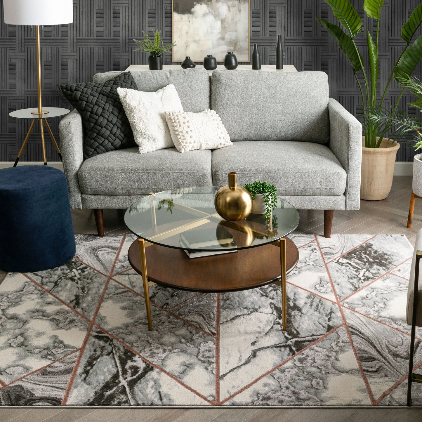 Arlo Retro Marble Pattern Grey Blush Glam Rug FRM-49