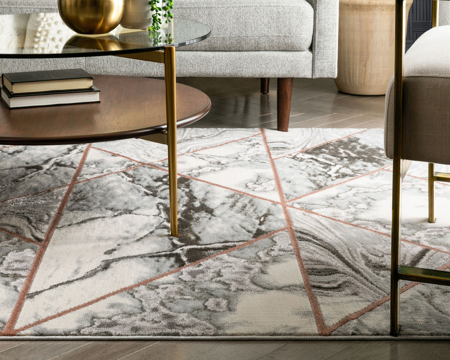 Arlo Retro Marble Pattern Grey Blush Glam Rug FRM-49