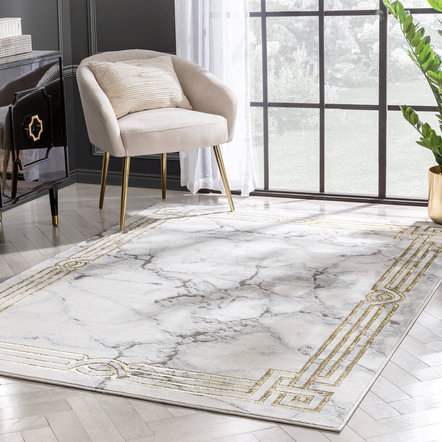 Huntington Retro Marble Border Ivory Glam Rug FRM-72