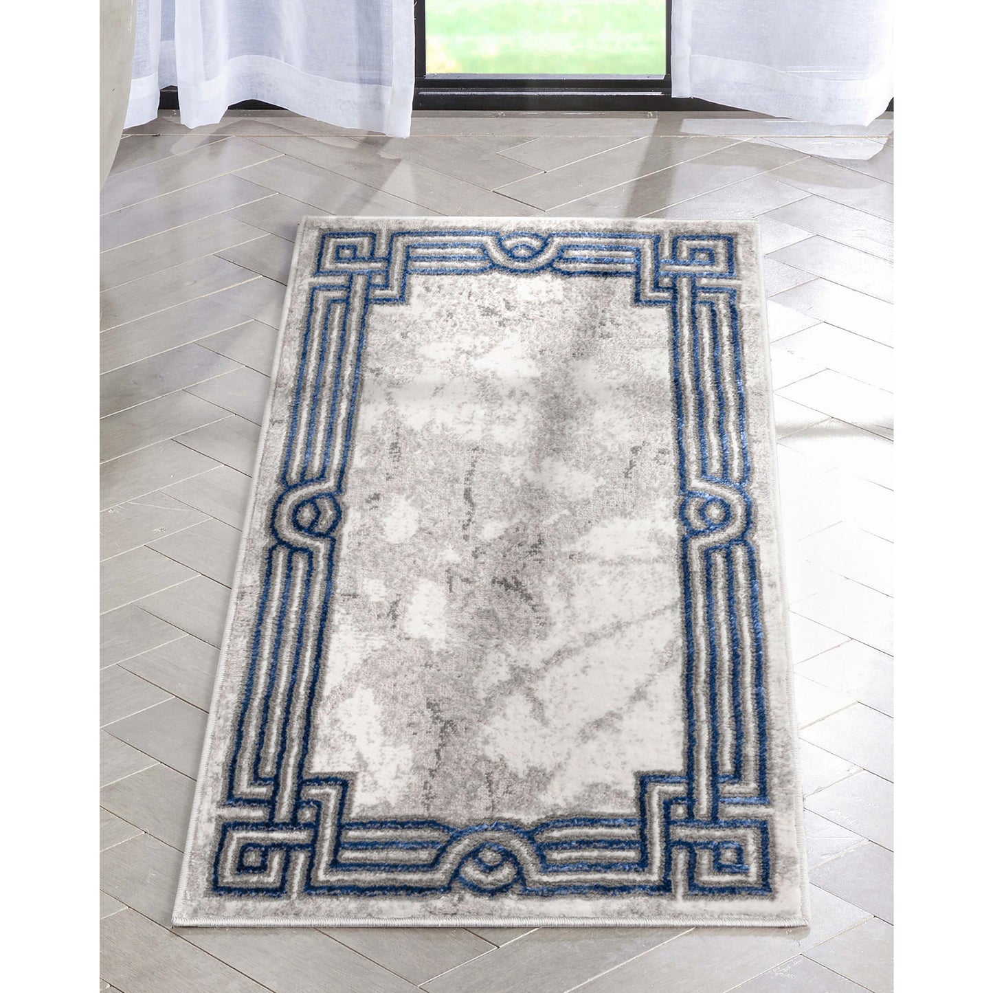 Huntington Retro Marble Border Blue Glam Rug FRM-74