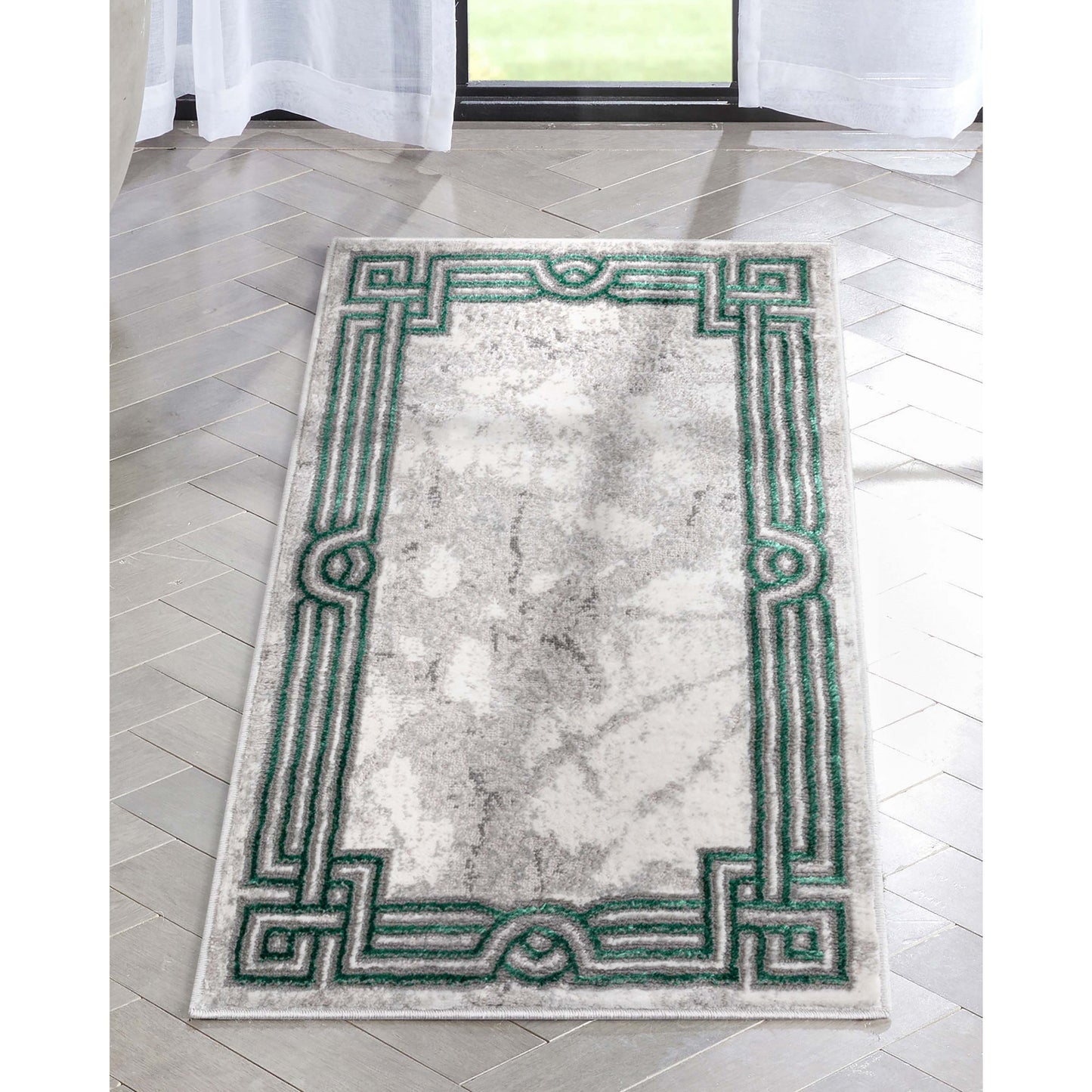 Huntington Retro Marble Border Green Glam Rug FRM-75