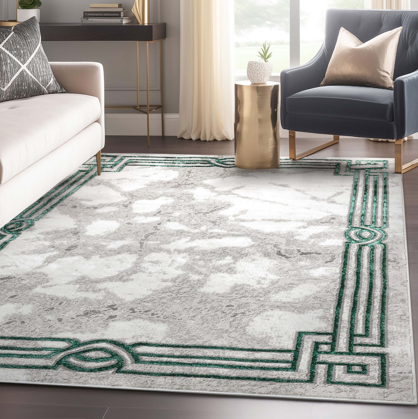 Huntington Retro Marble Border Green Glam Rug FRM-75