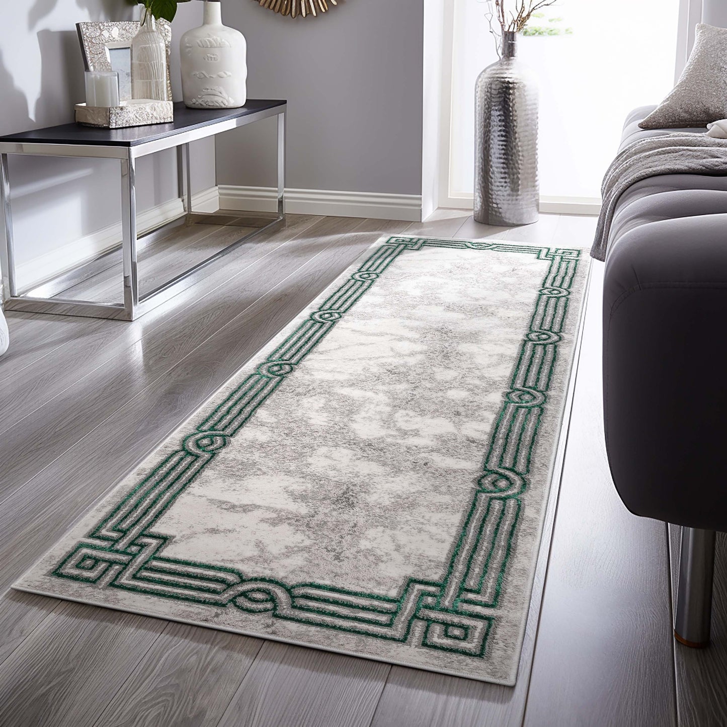 Huntington Retro Marble Border Green Glam Rug FRM-75