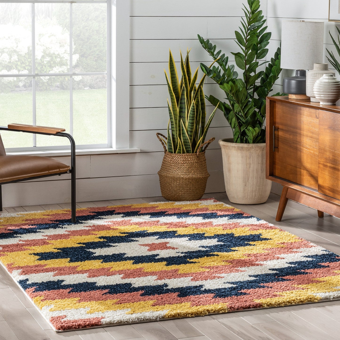 Titan Southwestern Tribal Ivory Blue Thick Shag Rug GIG-102