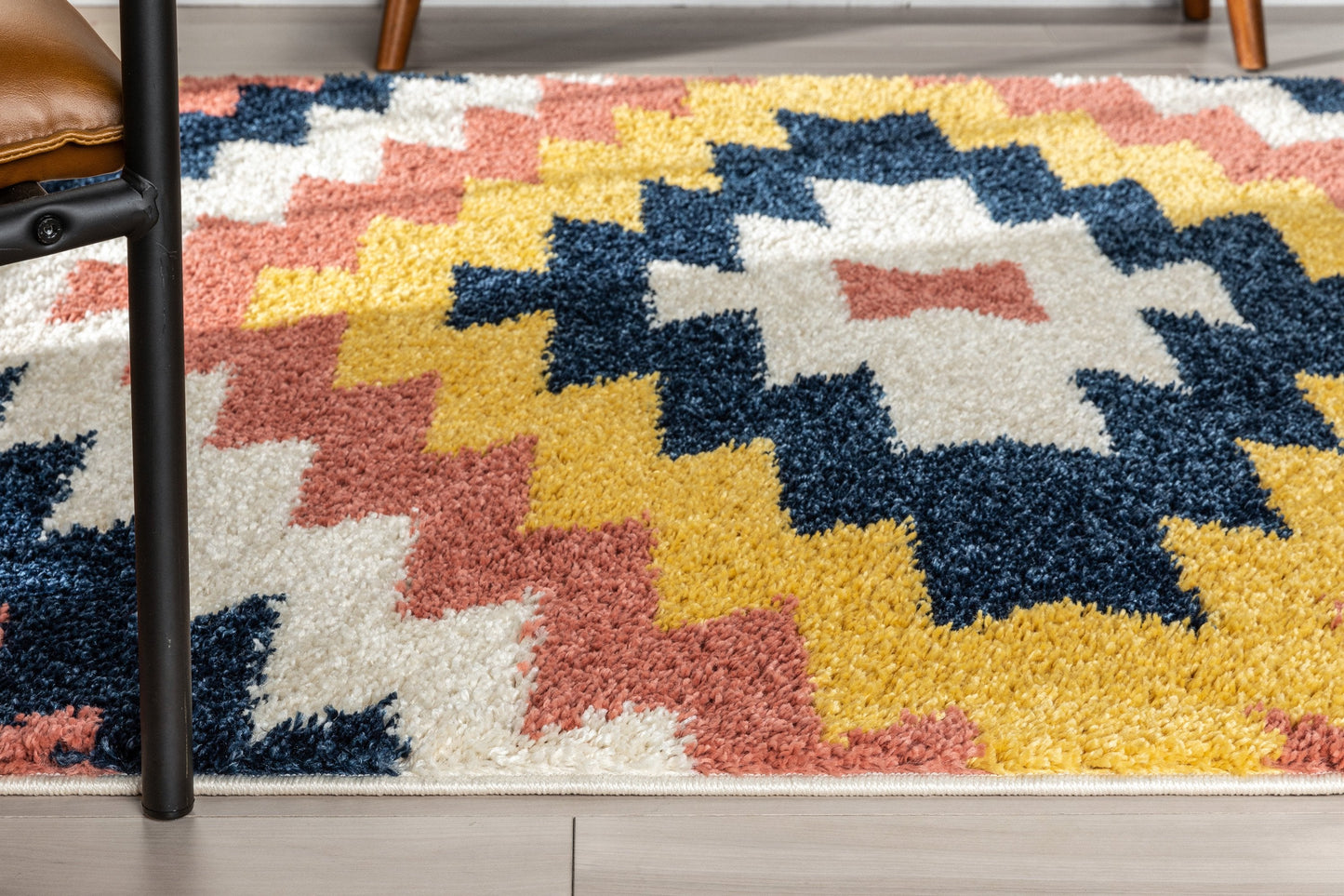 Titan Southwestern Tribal Ivory Blue Thick Shag Rug GIG-102