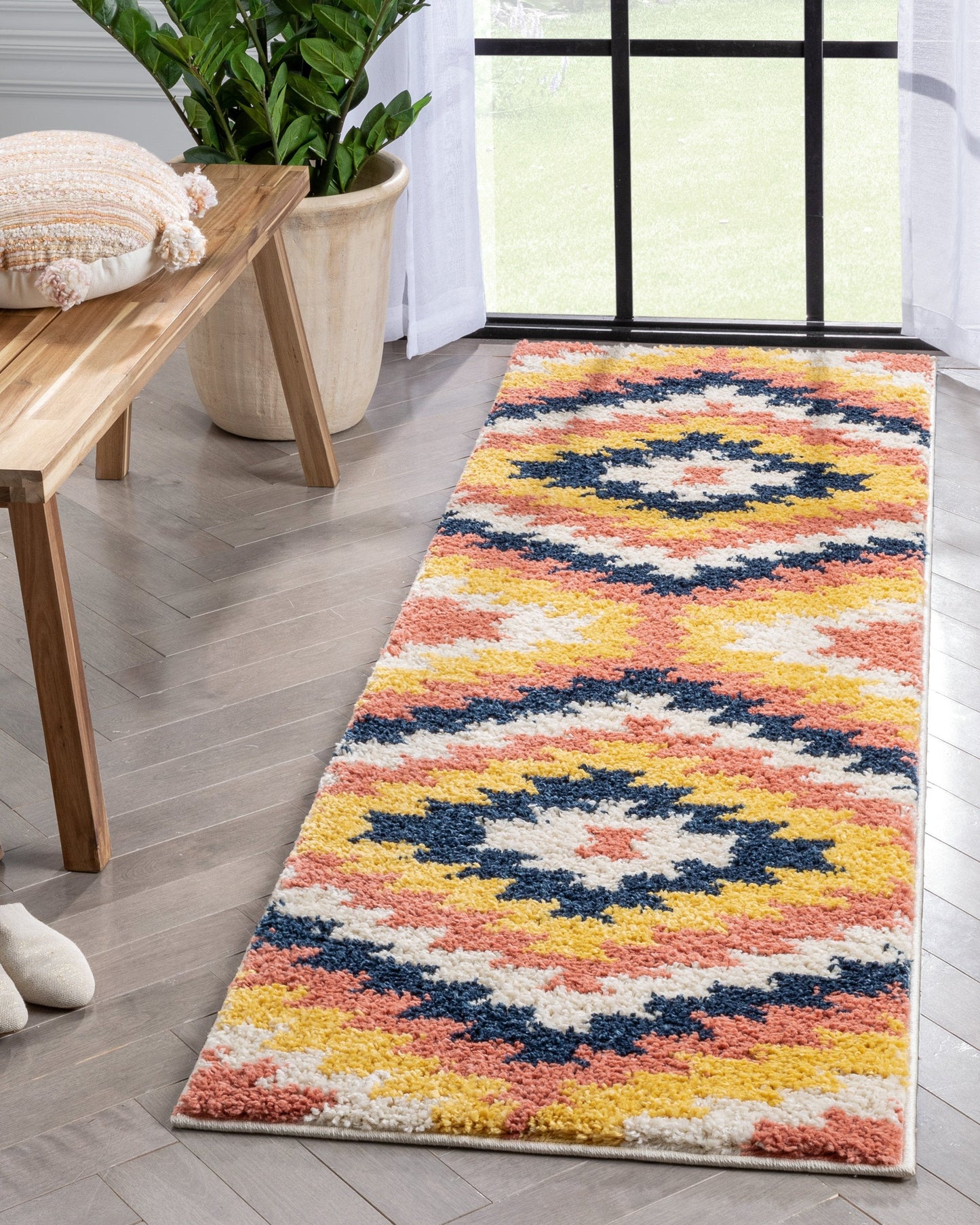 Titan Southwestern Tribal Ivory Blue Thick Shag Rug GIG-102