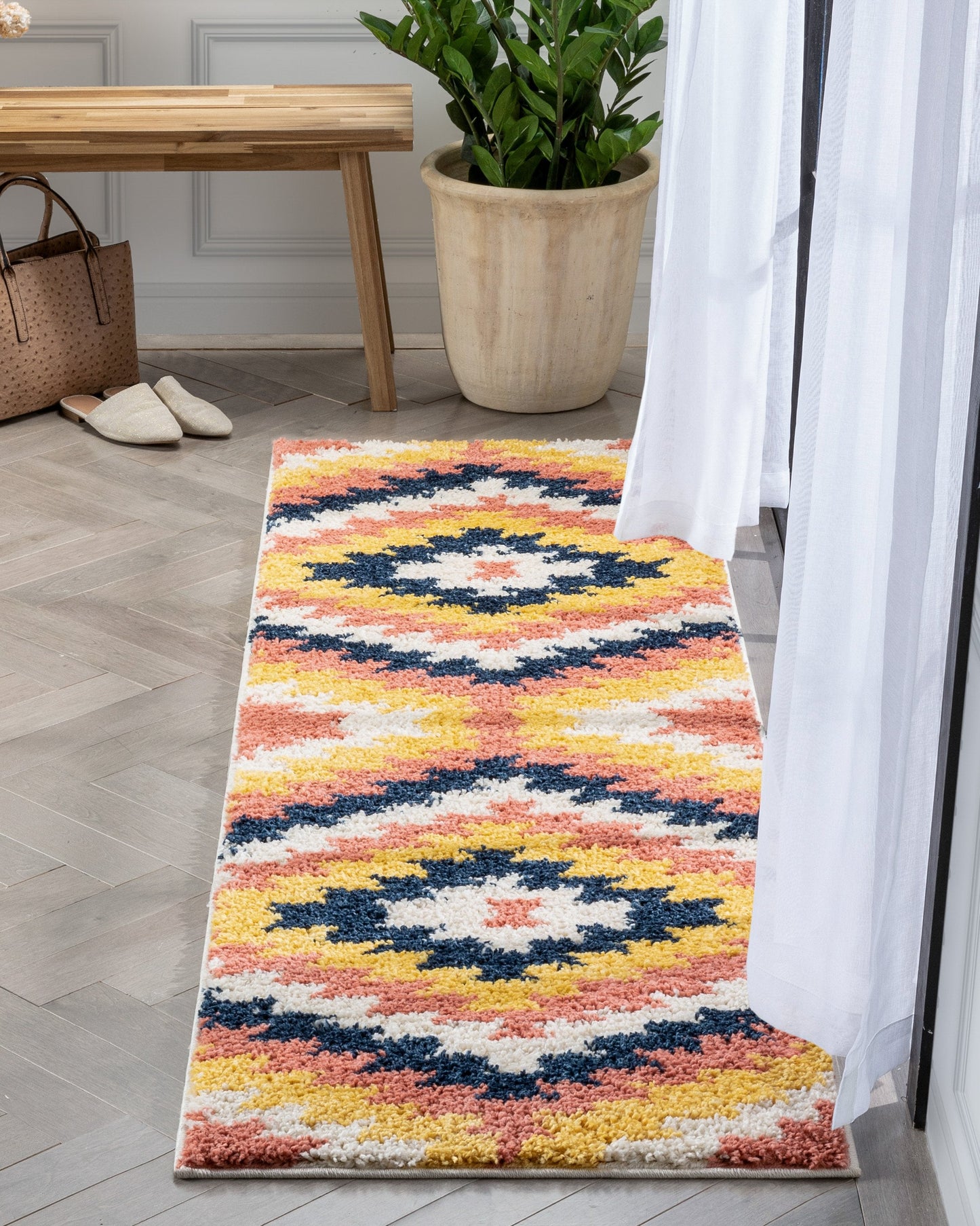 Titan Southwestern Tribal Ivory Blue Thick Shag Rug GIG-102