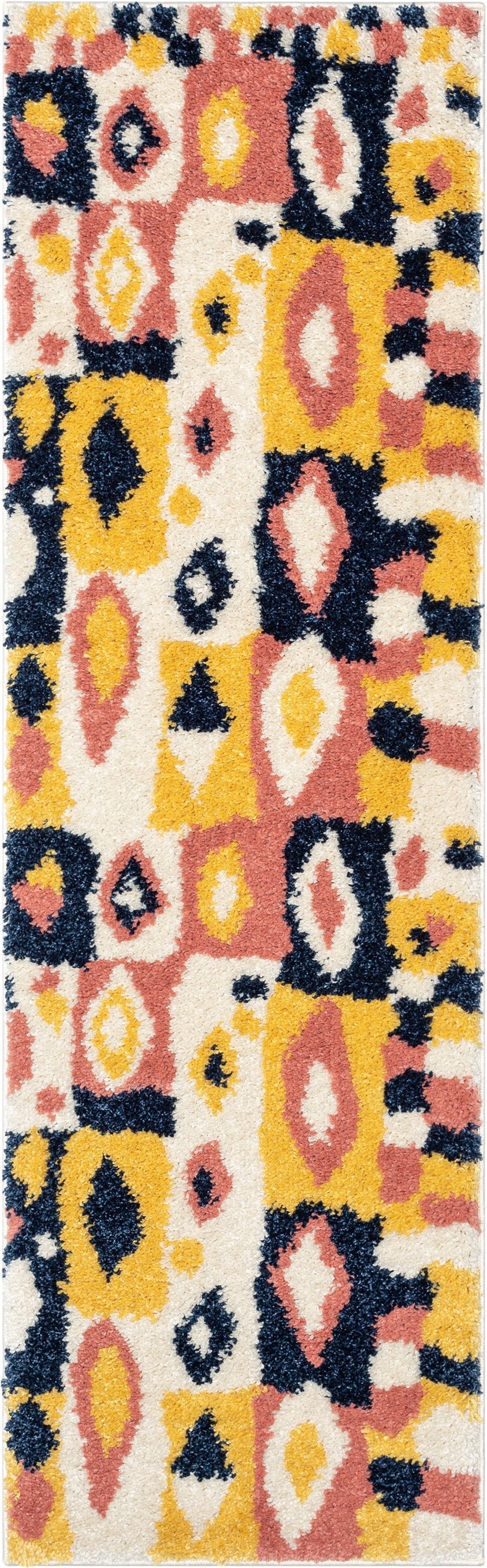Kix Moroccan Ethnic Diamond Pattern Ivory Blue Thick Shag Rug GIG-112