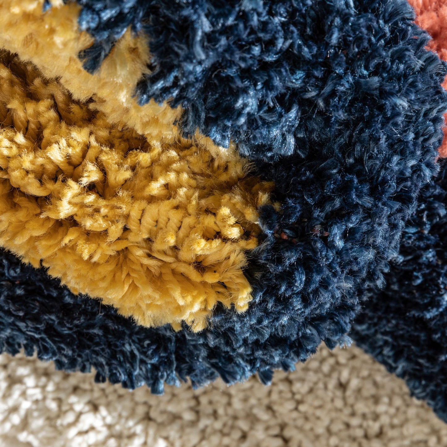 Katniss Mid-Century Modern Geometric Ivory Blue Thick Shag Rug GIG-122