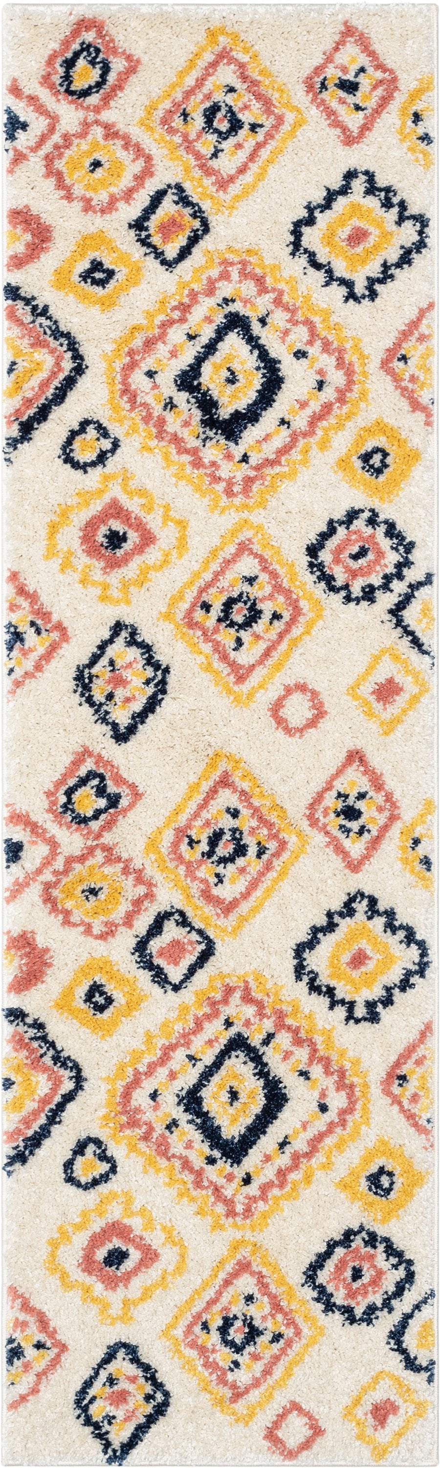Blaer Moroccan Ethnic Diamond Pattern Ivory Thick Shag Rug GIG-132
