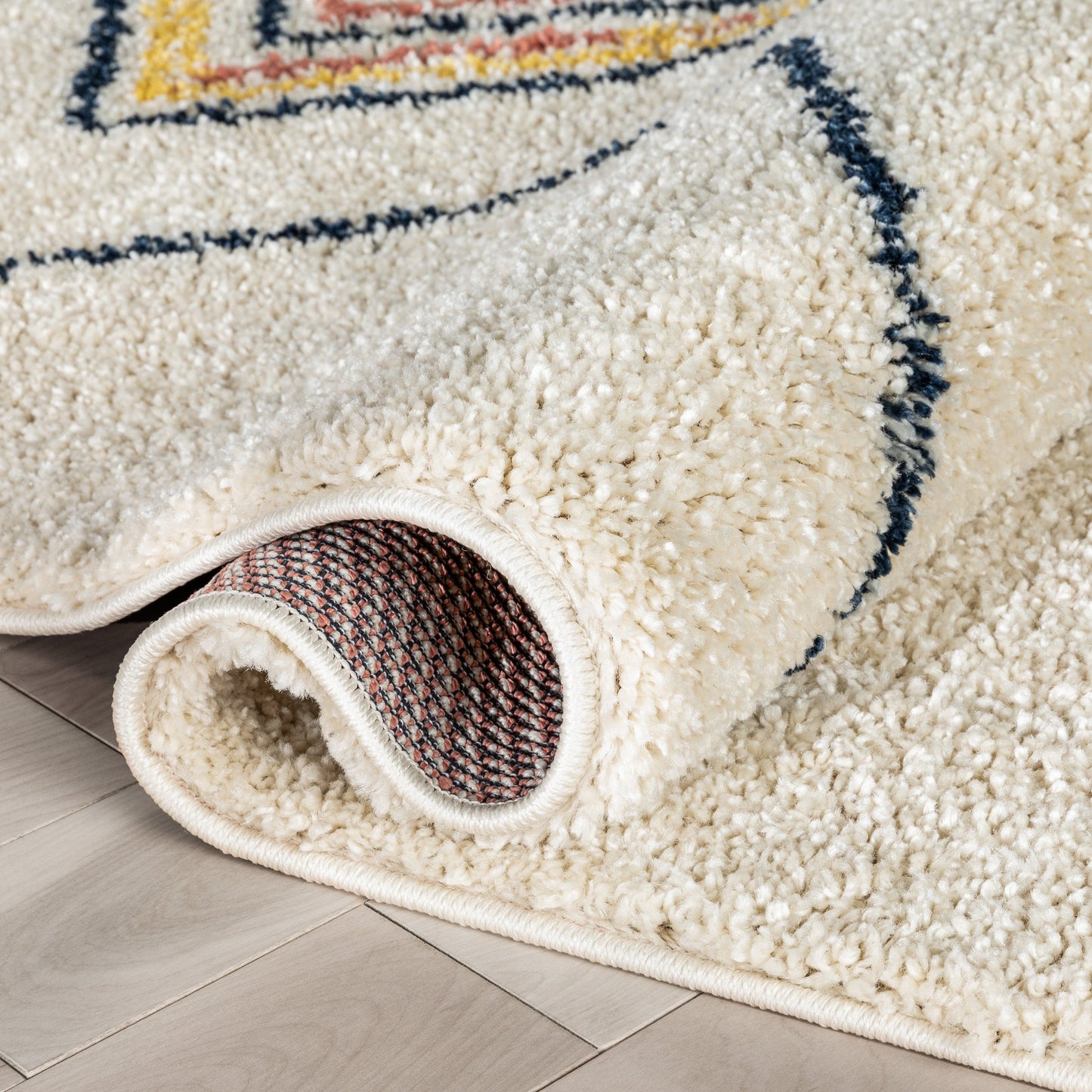 Crew Moroccan Tribal Diamond Pattern Ivory Thick Shag Rug GIG-32