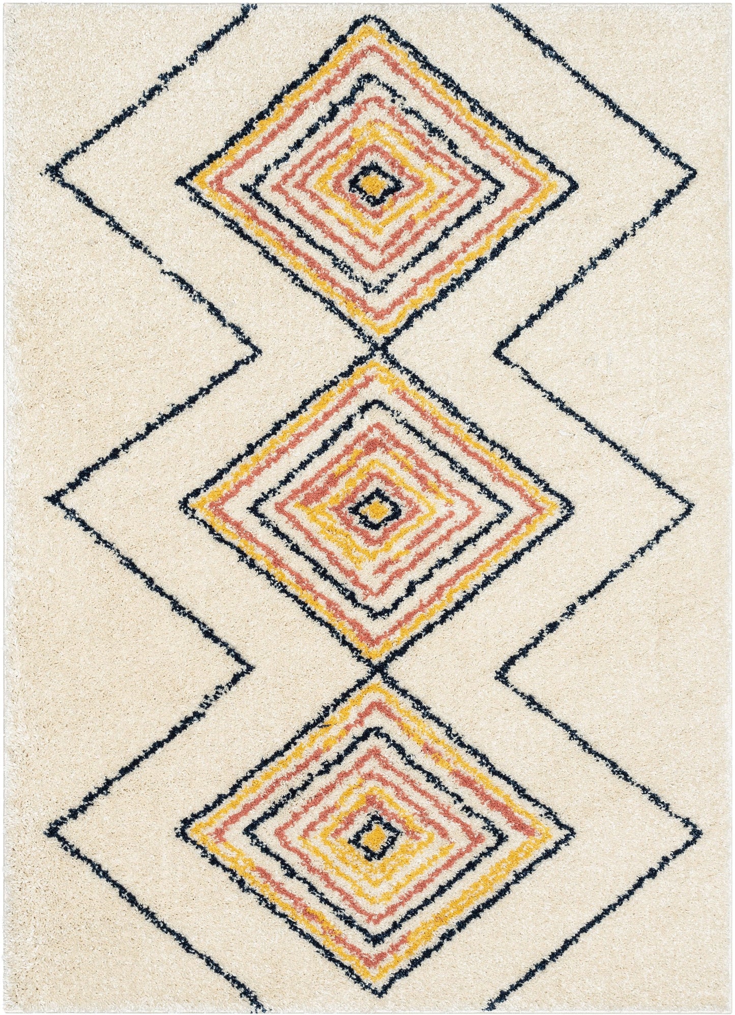 Crew Moroccan Tribal Diamond Pattern Ivory Thick Shag Rug GIG-32