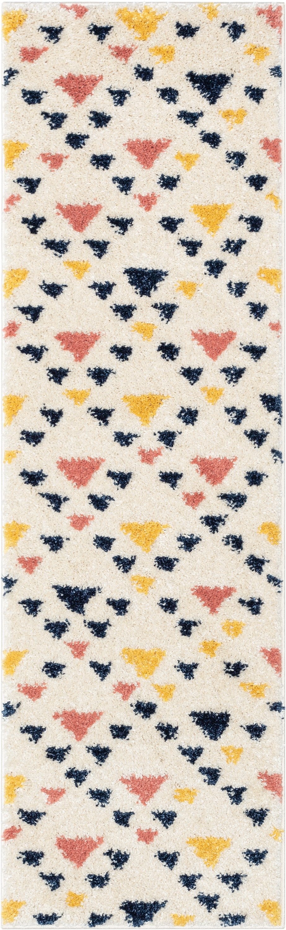 Jax Retro Geometric Triangle Pattern Ivory Blue Thick Shag Rug GIG-62