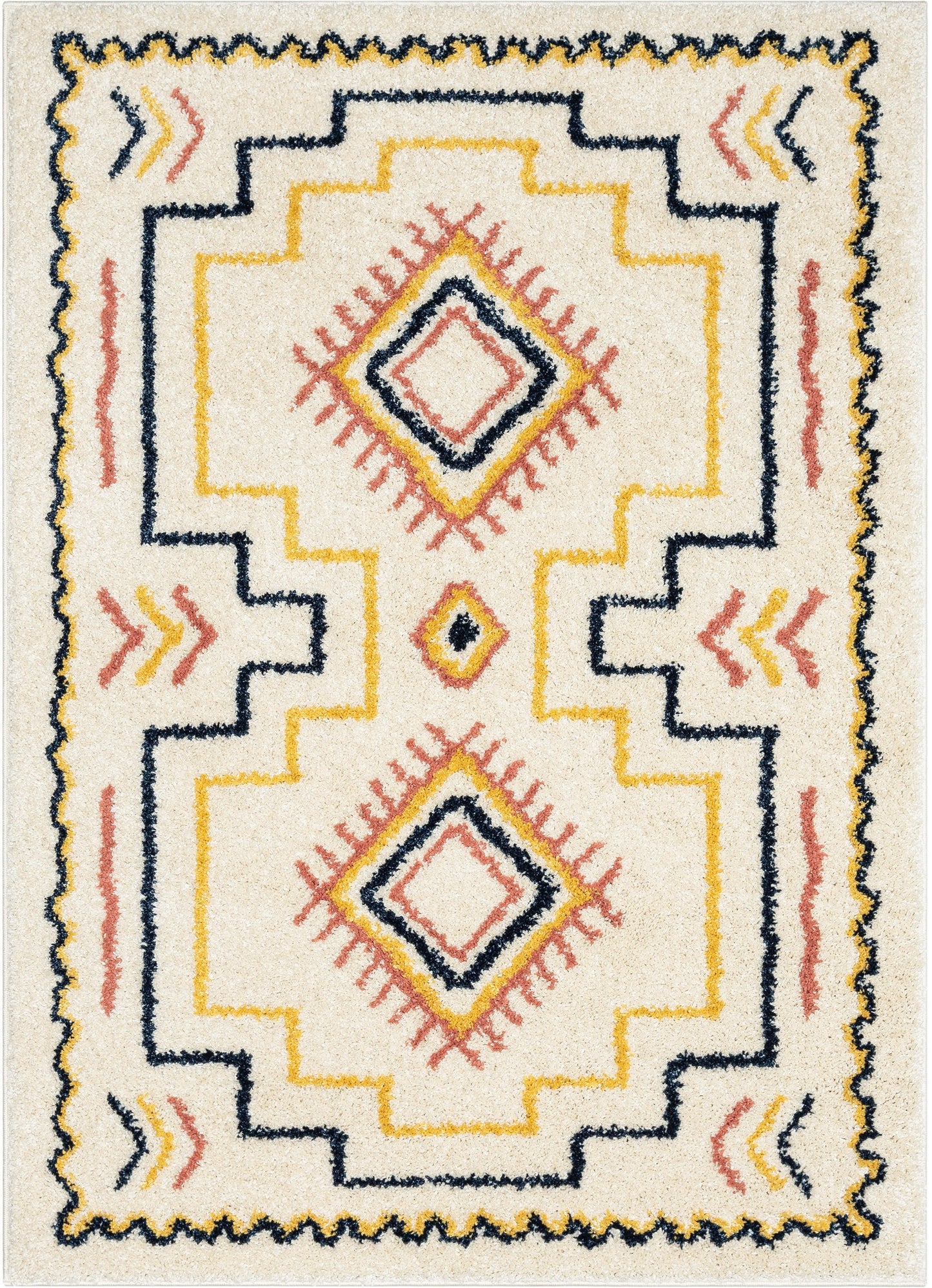 Audi Ethnic Medallion Pattern Ivory Thick Shag Rug GIG-72