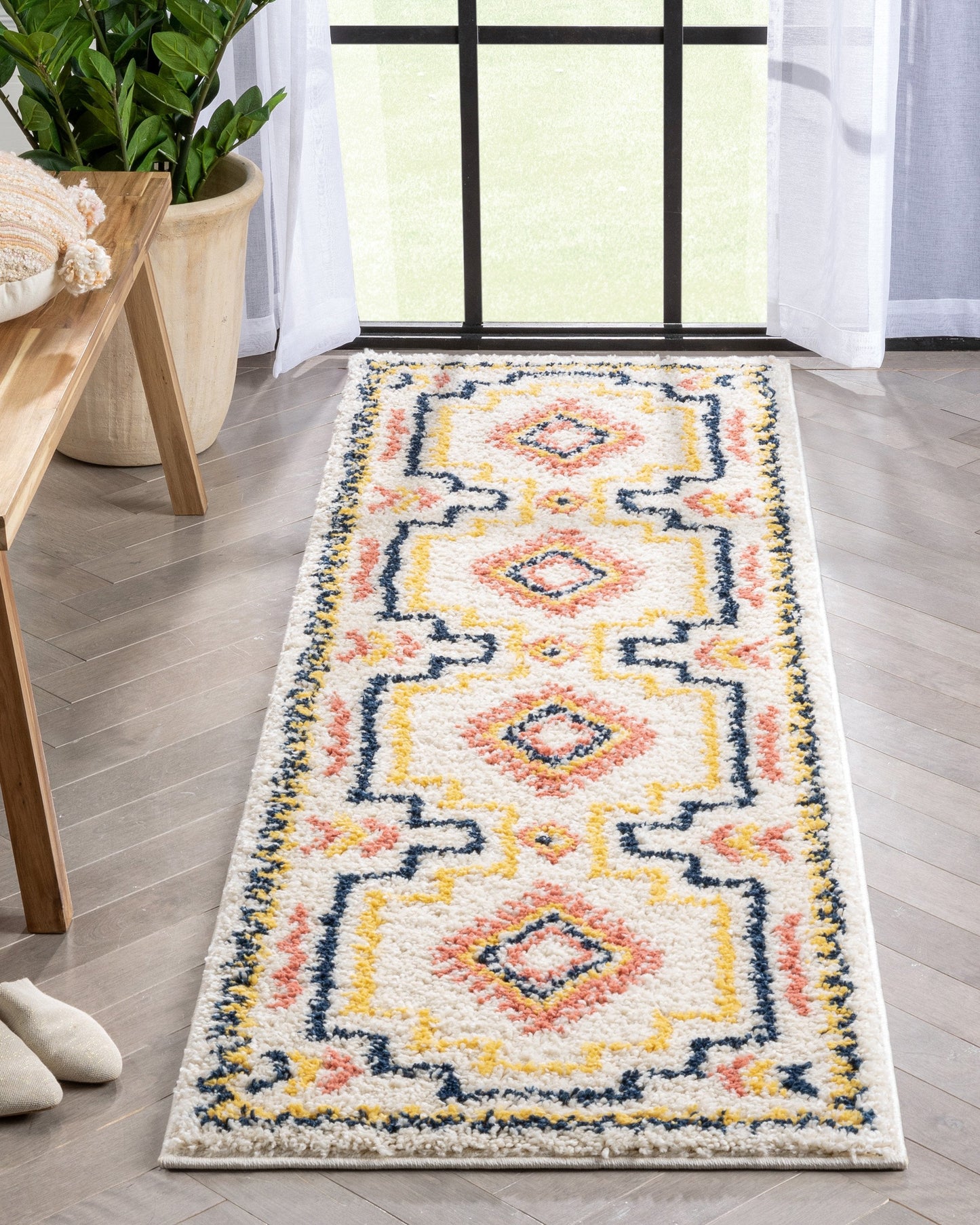 Audi Ethnic Medallion Pattern Ivory Thick Shag Rug GIG-72