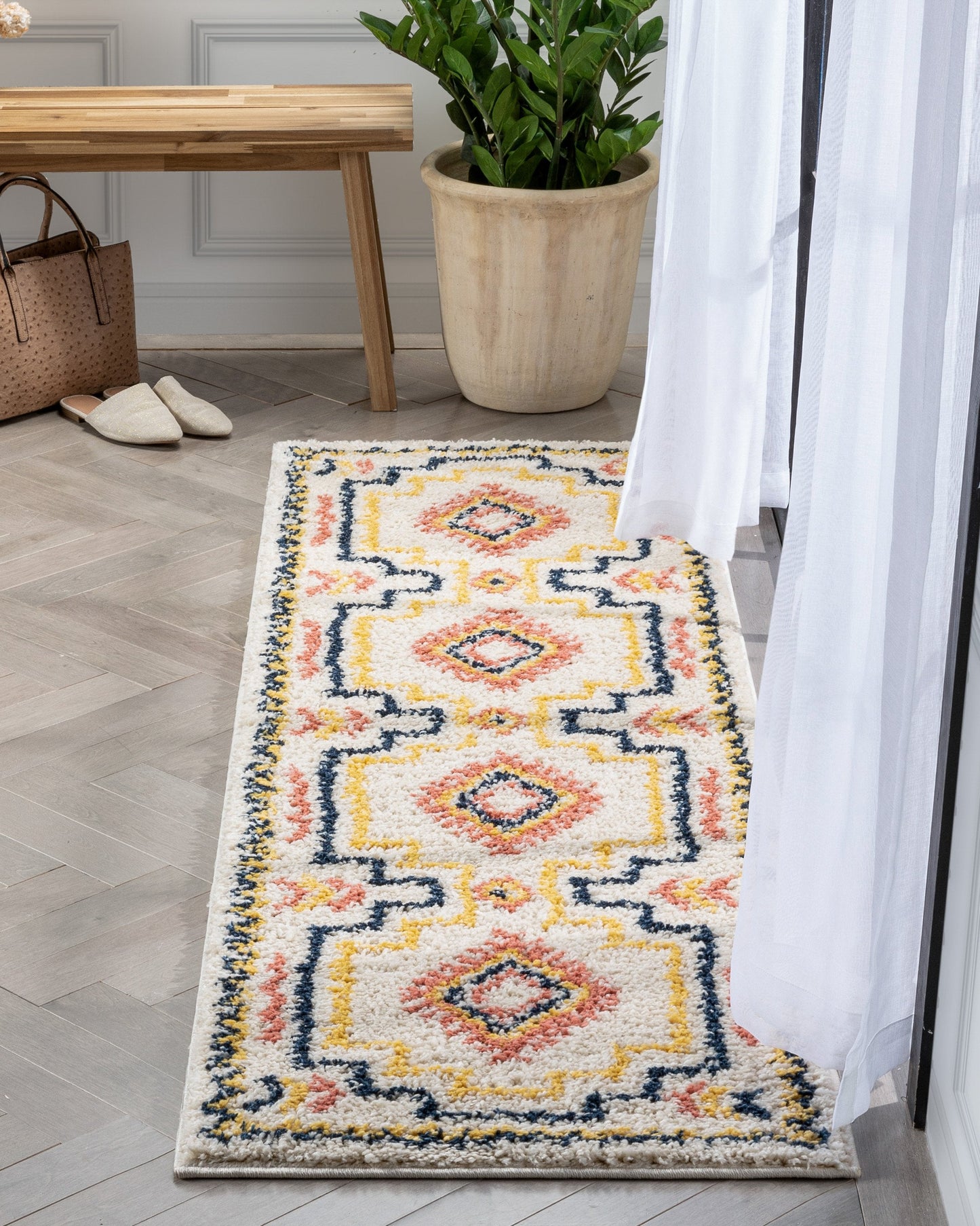 Audi Ethnic Medallion Pattern Ivory Thick Shag Rug GIG-72