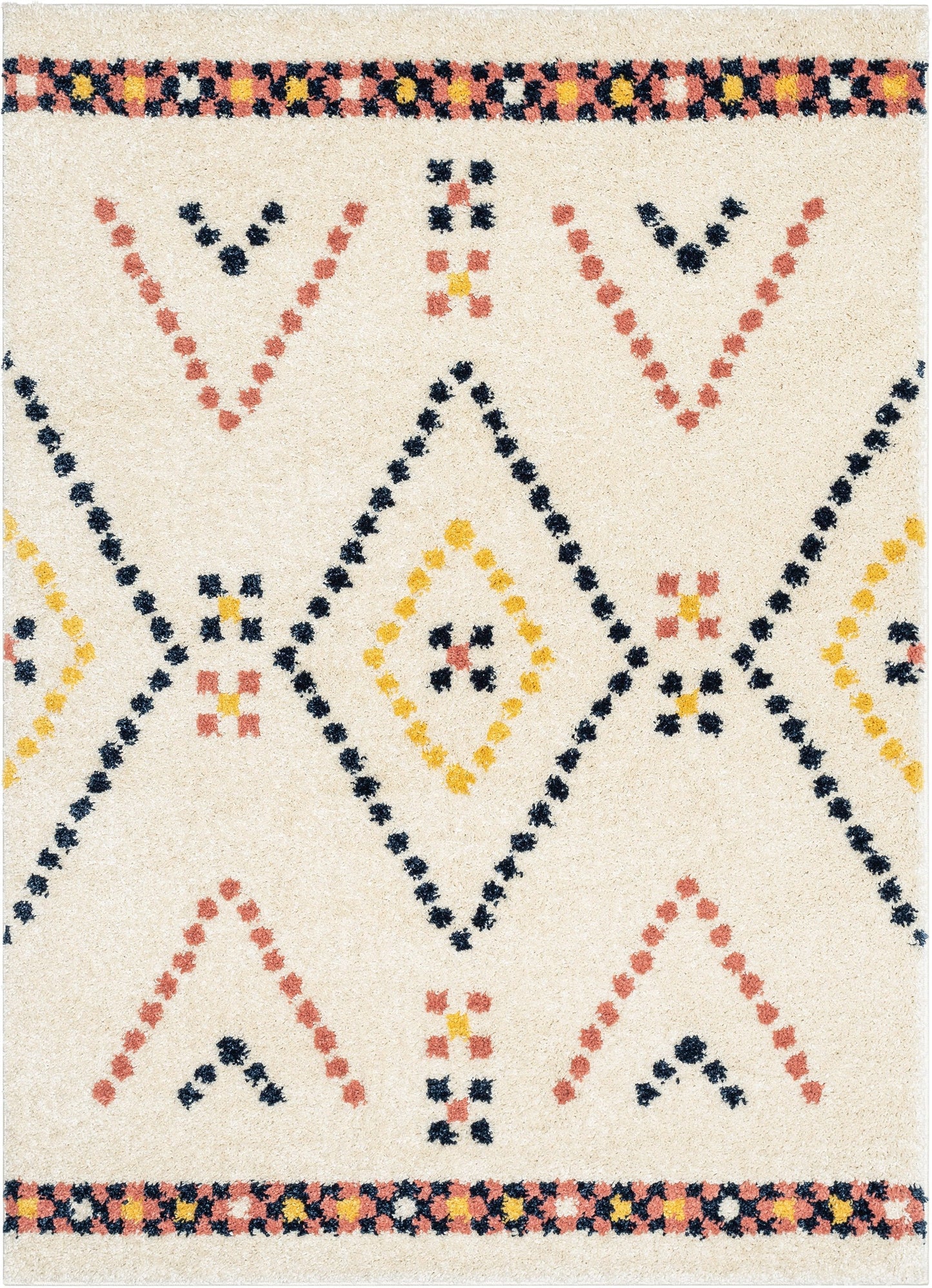 Puma Moroccan Tribal Diamond Pattern Ivory Thick Shag Rug GIG-82