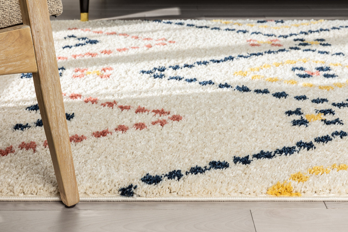 Puma Moroccan Tribal Diamond Pattern Ivory Thick Shag Rug GIG-82