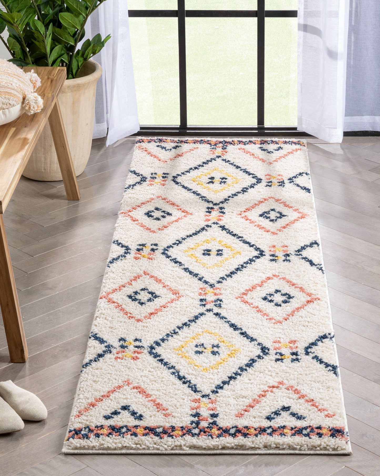Puma Moroccan Tribal Diamond Pattern Ivory Thick Shag Rug GIG-82