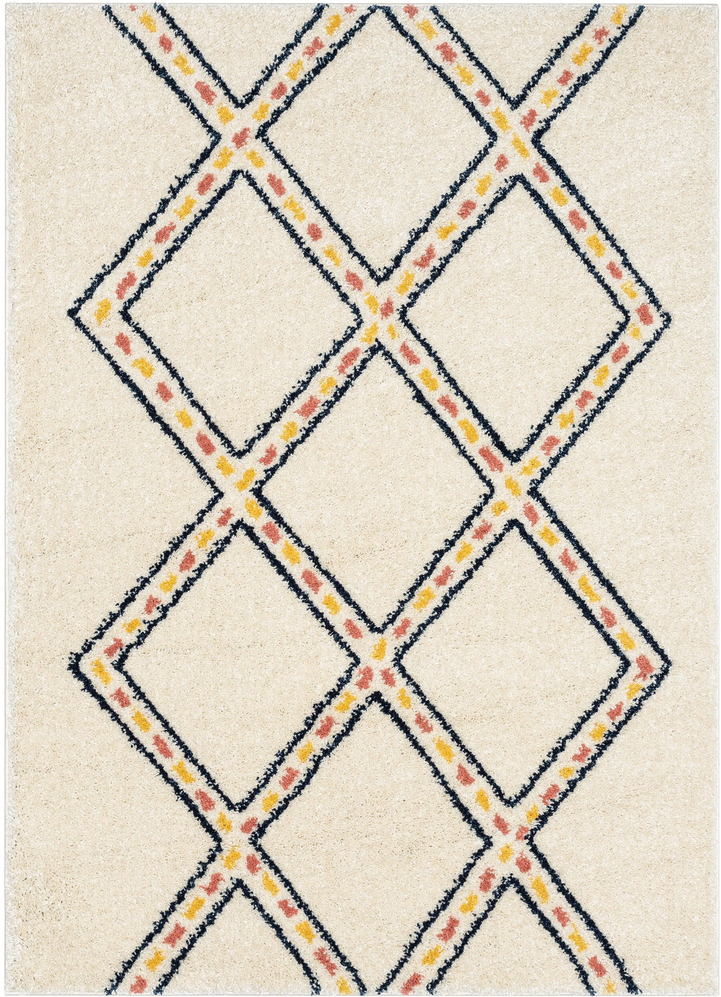 Bodhi Moroccan Tribal Diamond Pattern Ivory Thick Shag Rug GIG-92