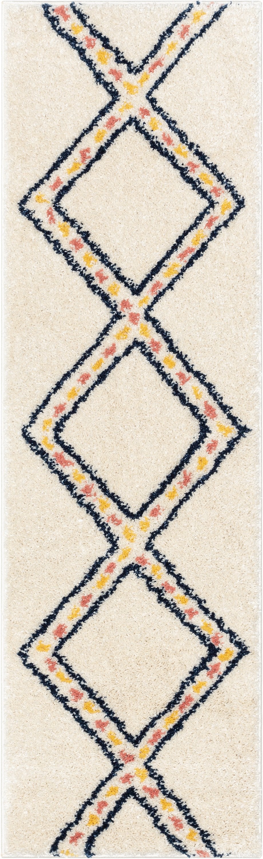 Bodhi Moroccan Tribal Diamond Pattern Ivory Thick Shag Rug GIG-92