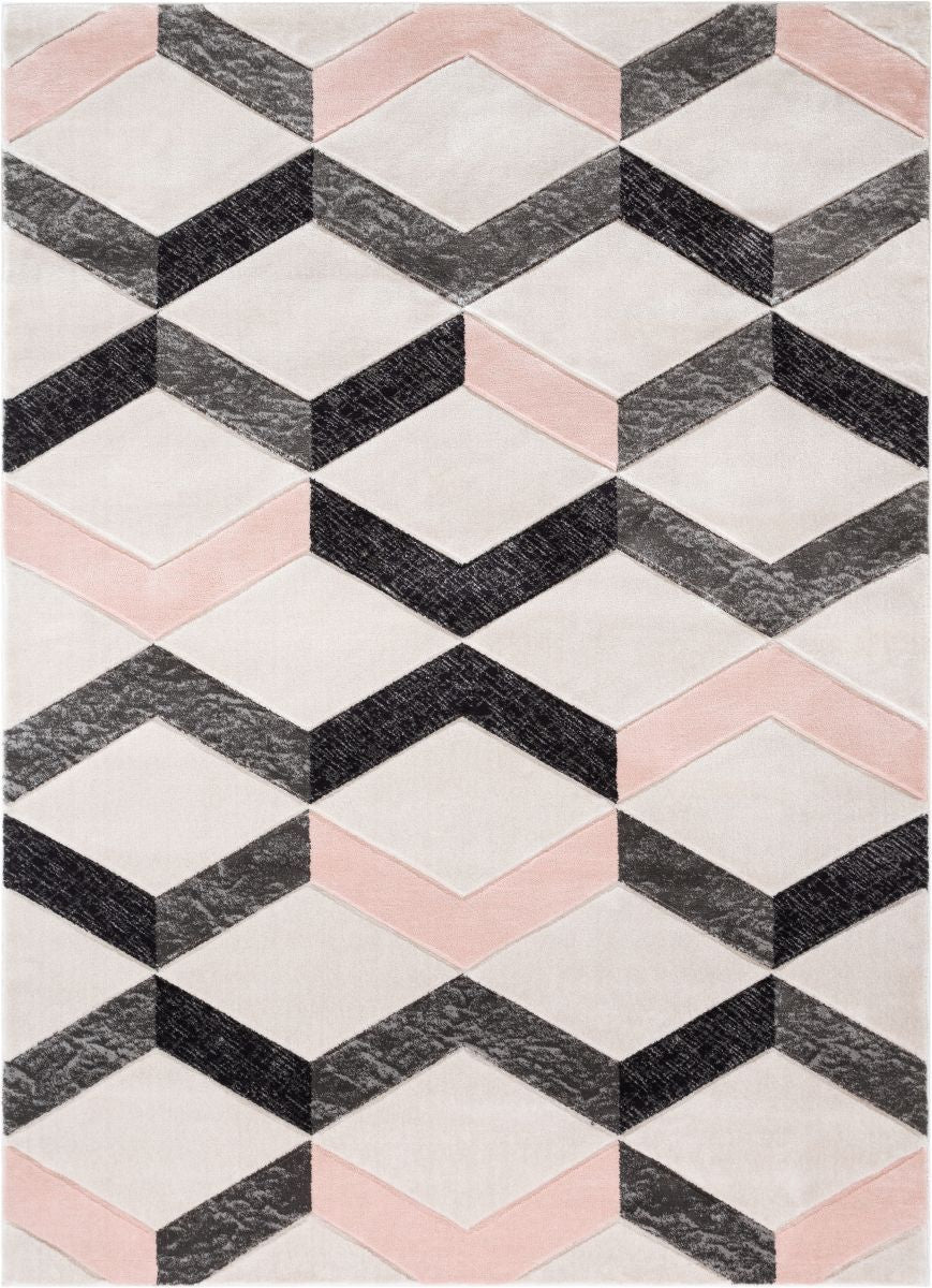 Millie Blush Pink Modern Zigzag Geometric 3D Textured Rug GV-17