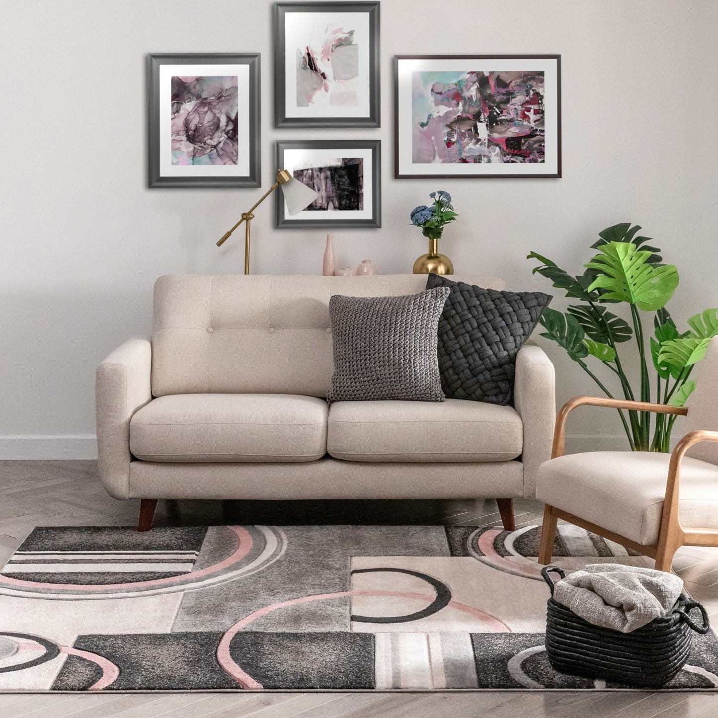 Belle Blush Pink Modern Abstract Geometric 3D Textured Rug GV-20
