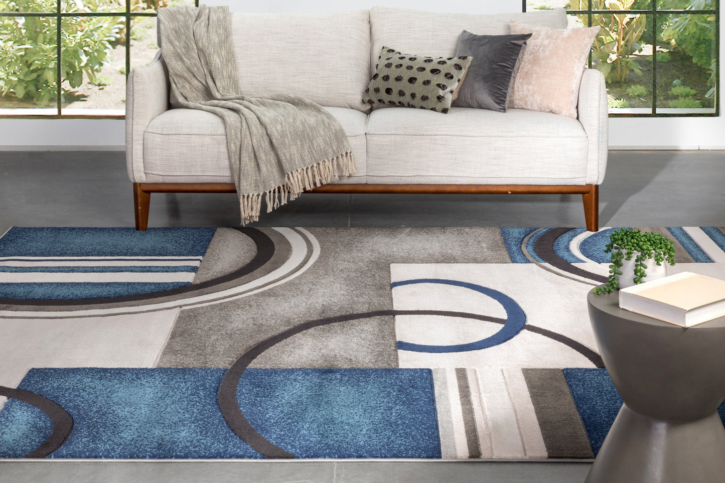 Belle Dark Blue Modern Abstract Geometric 3D Textured Rug GV-24