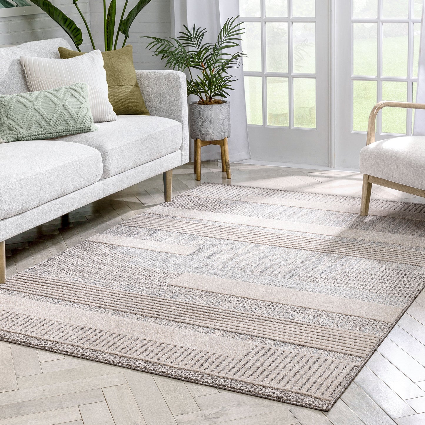 Briar Tribal Geometric Abstract Beige Looped Pile Rug HAR-12