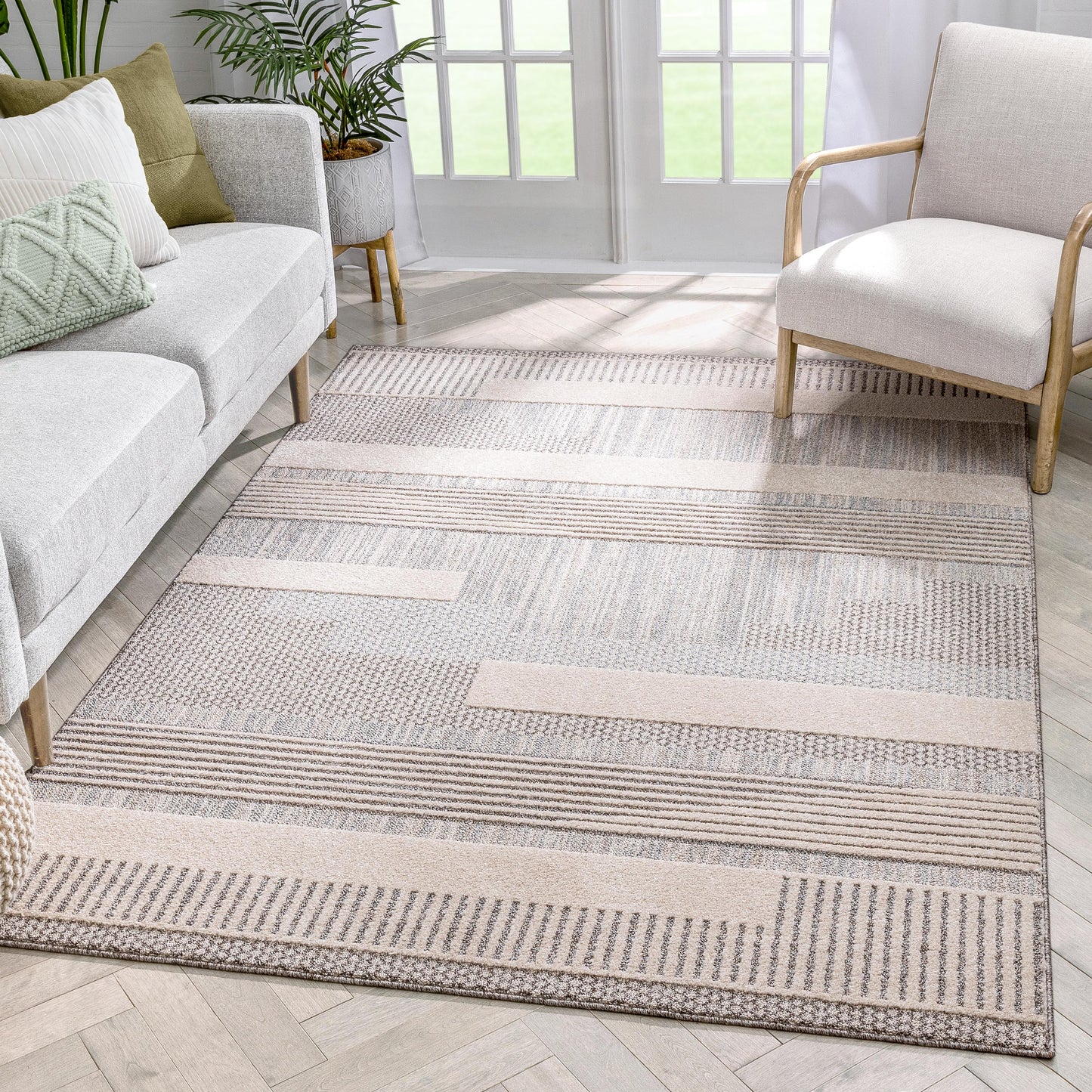 Briar Tribal Geometric Abstract Beige Looped Pile Rug HAR-12