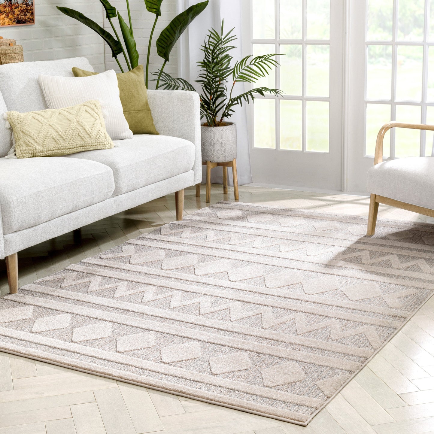 Zara Tribal Moroccan Diamond Pattern Beige Looped Pile Rug HAR-22