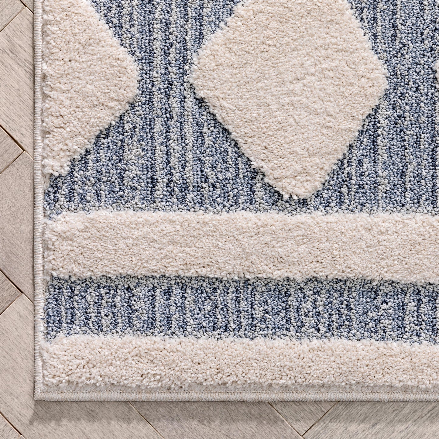 Zara Tribal Moroccan Diamond Pattern Light Blue Looped Pile Rug HAR-26