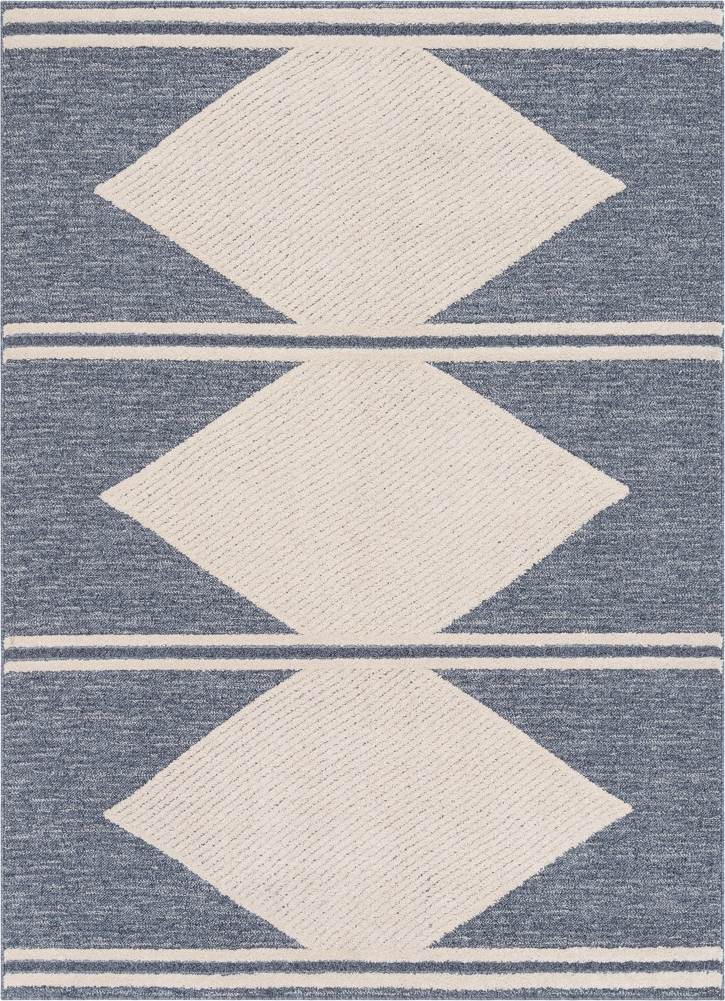 Evie Tribal Diamond Medallion Pattern Blue Looped Pile Rug HAR-34