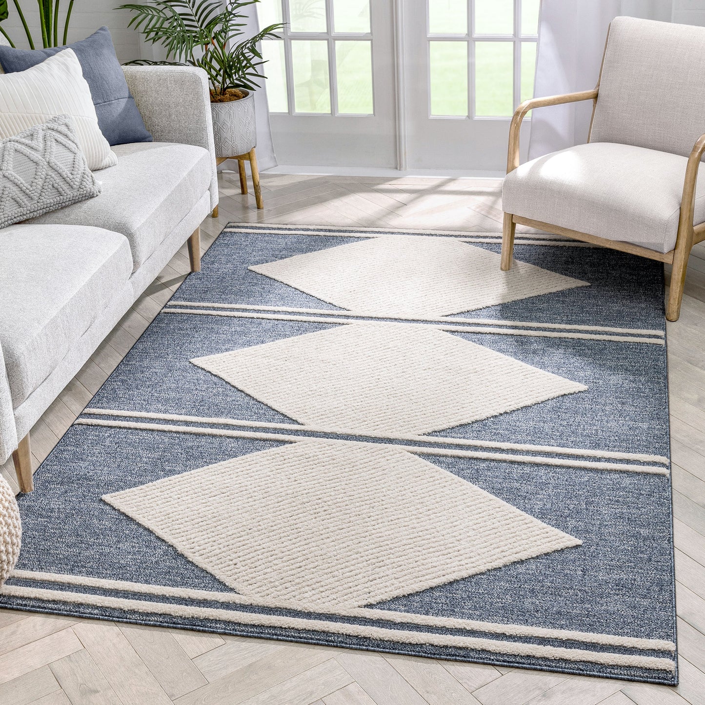 Evie Tribal Diamond Medallion Pattern Blue Looped Pile Rug HAR-34