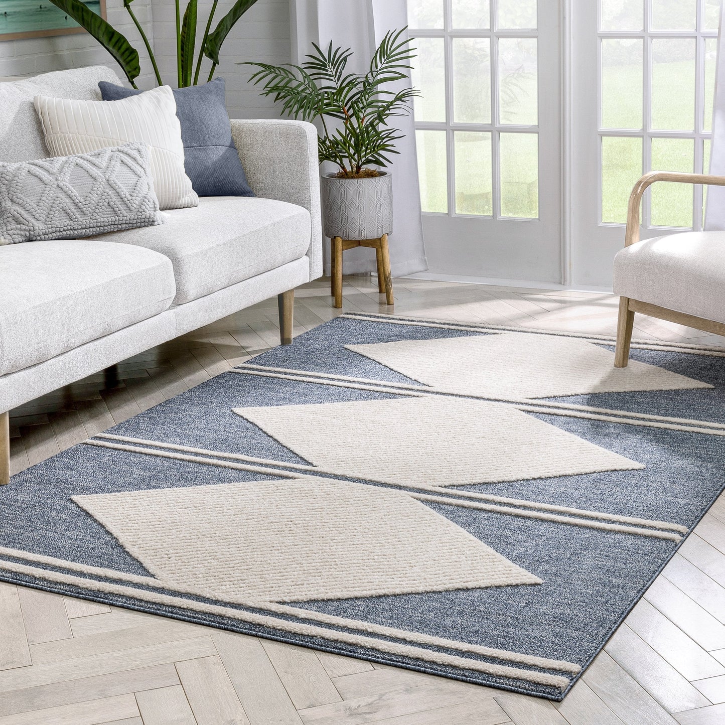 Evie Tribal Diamond Medallion Pattern Blue Looped Pile Rug HAR-34