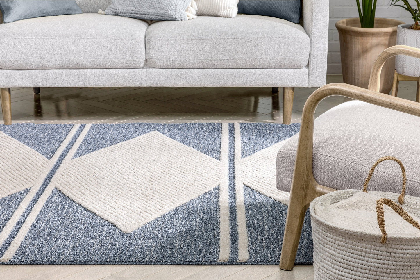 Evie Tribal Diamond Medallion Pattern Blue Looped Pile Rug HAR-34