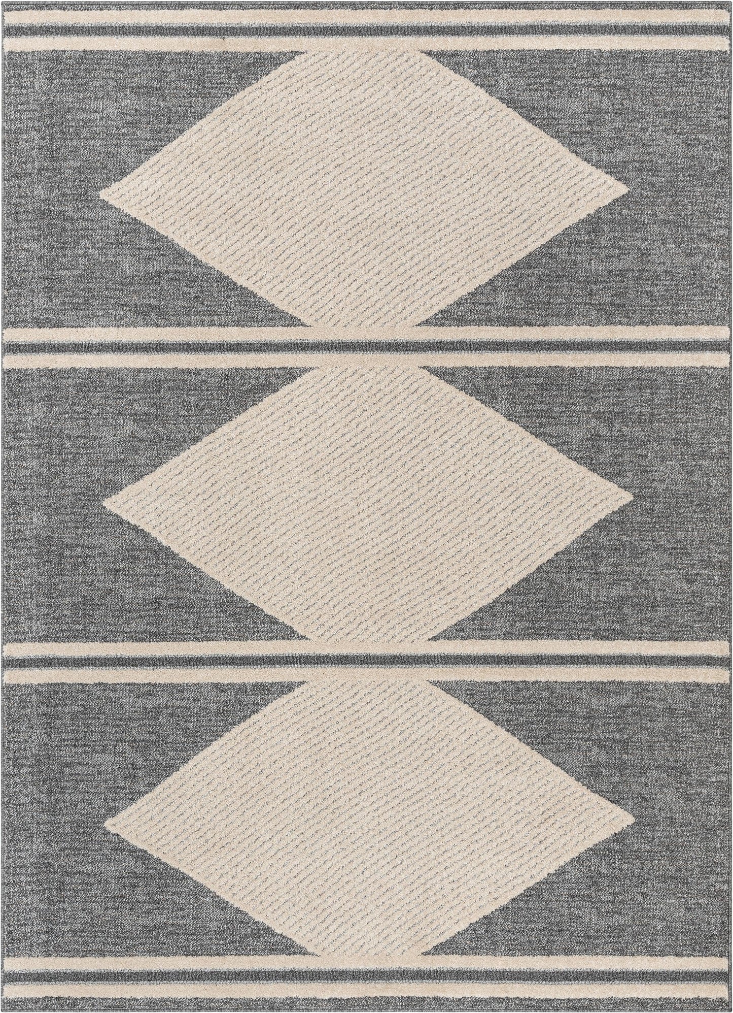 Evie Tribal Diamond Medallion Pattern Grey Looped Pile Rug HAR-37