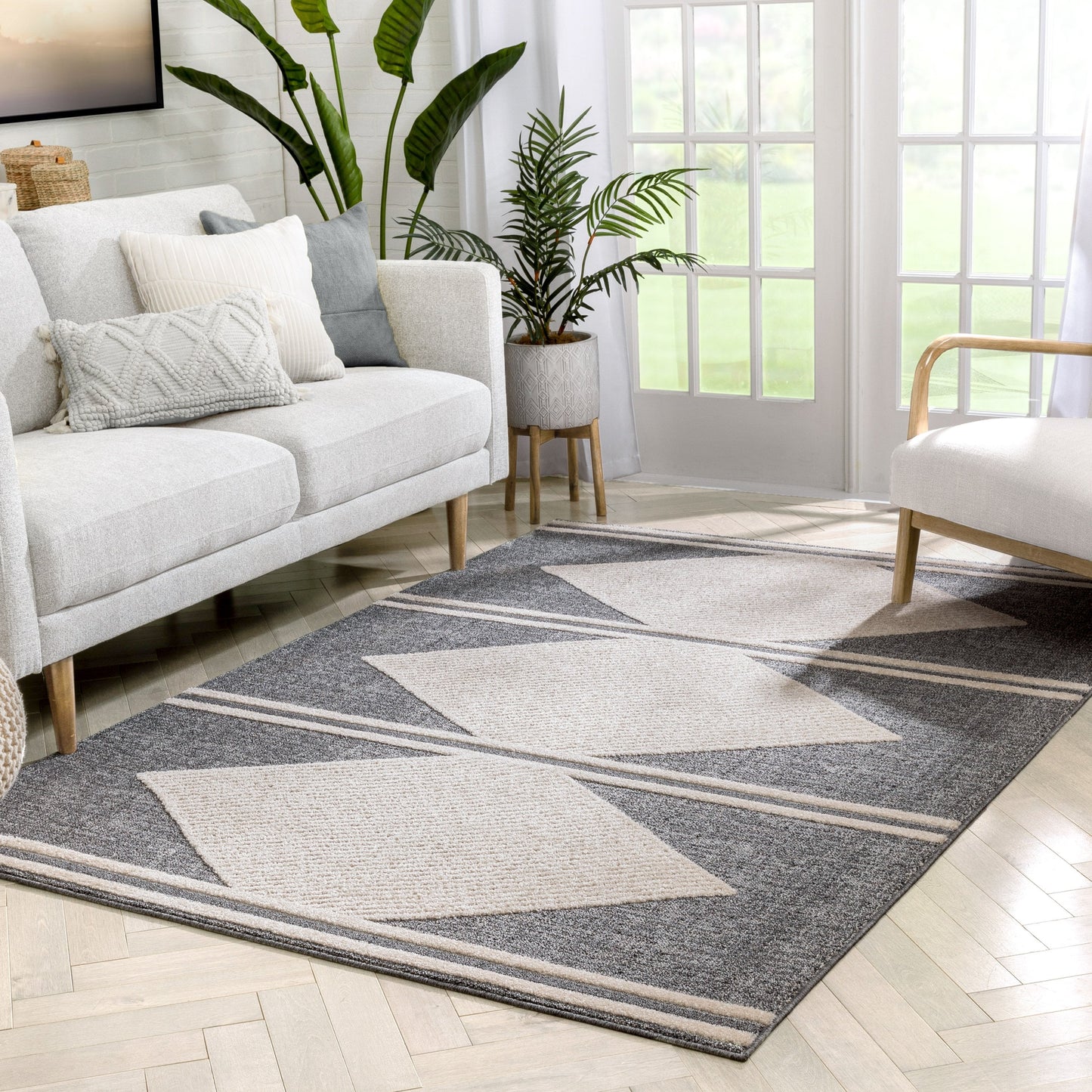 Evie Tribal Diamond Medallion Pattern Grey Looped Pile Rug HAR-37