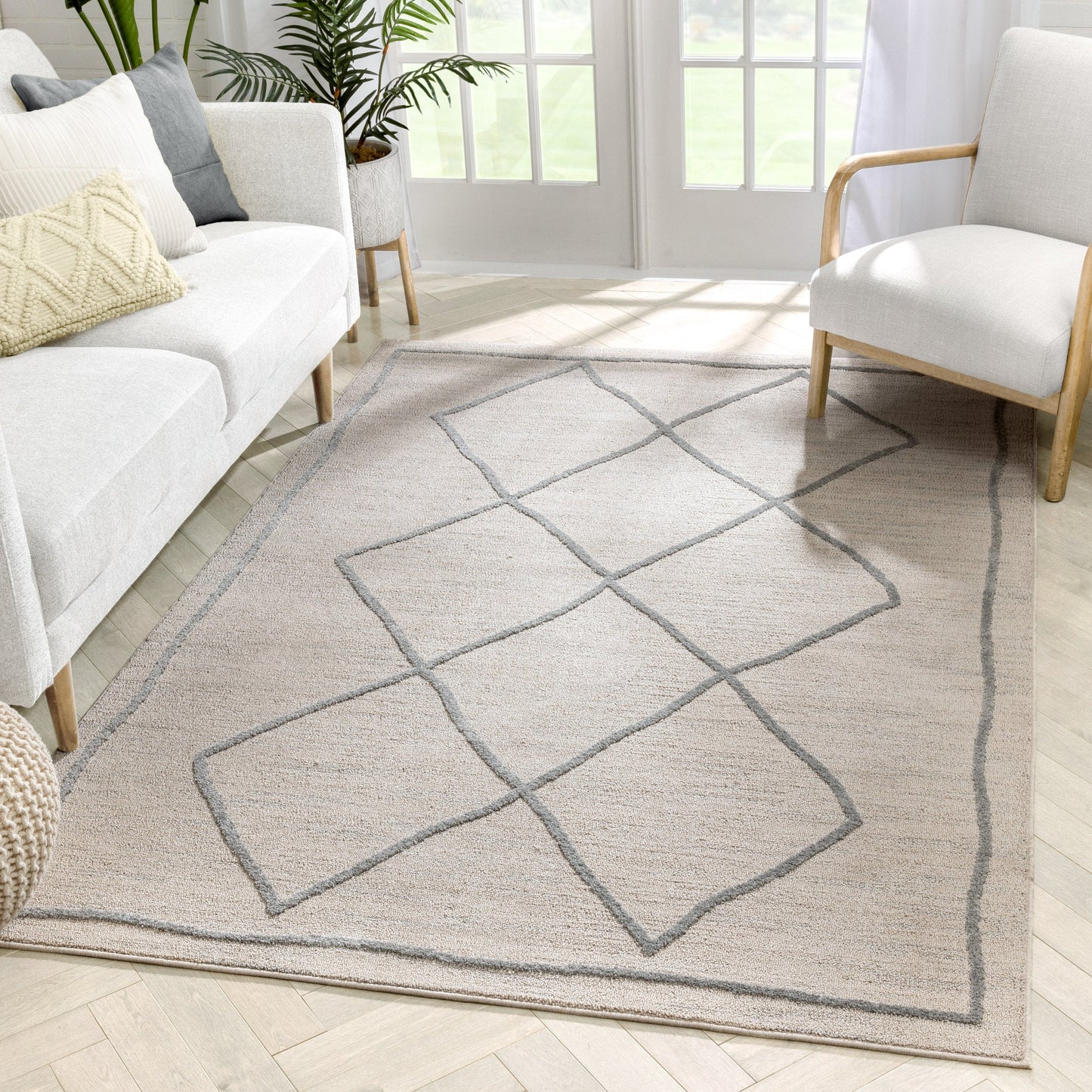 Cora Moroccan Lattice Trellis Beige Looped Pile Rug HAR-42