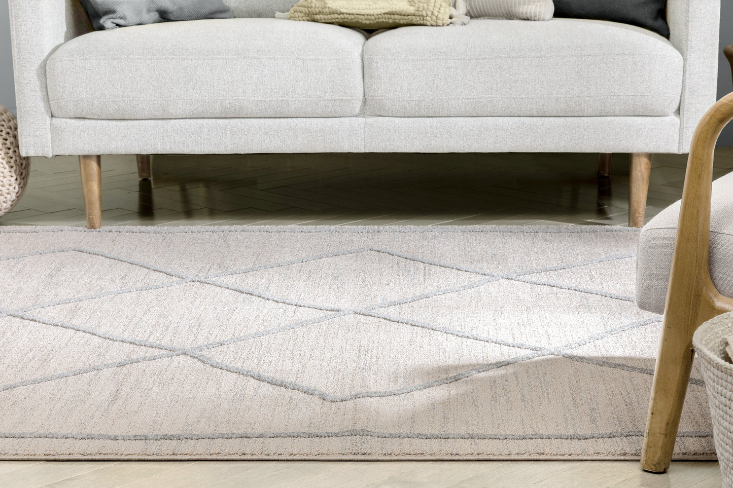 Cora Moroccan Lattice Trellis Beige Looped Pile Rug HAR-42