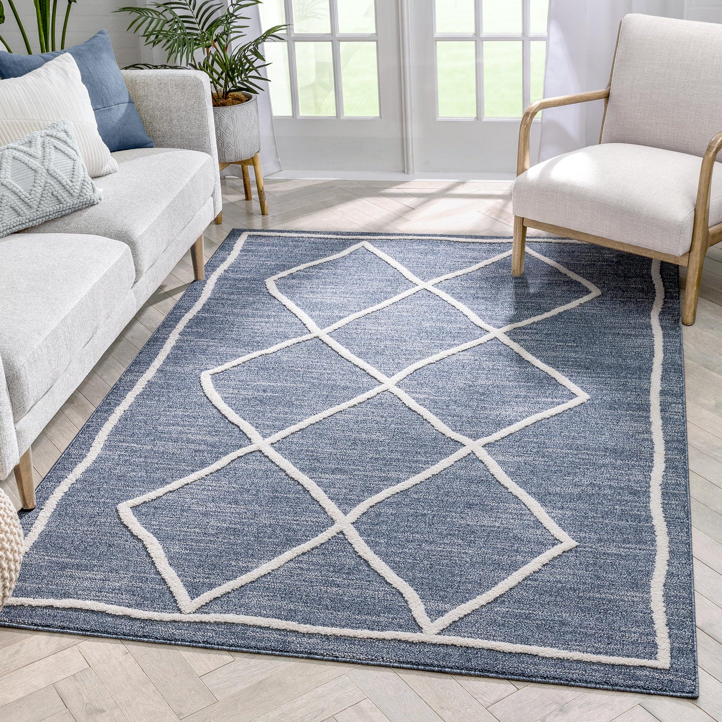 Cora Moroccan Lattice Trellis Blue Looped Pile Rug HAR-44