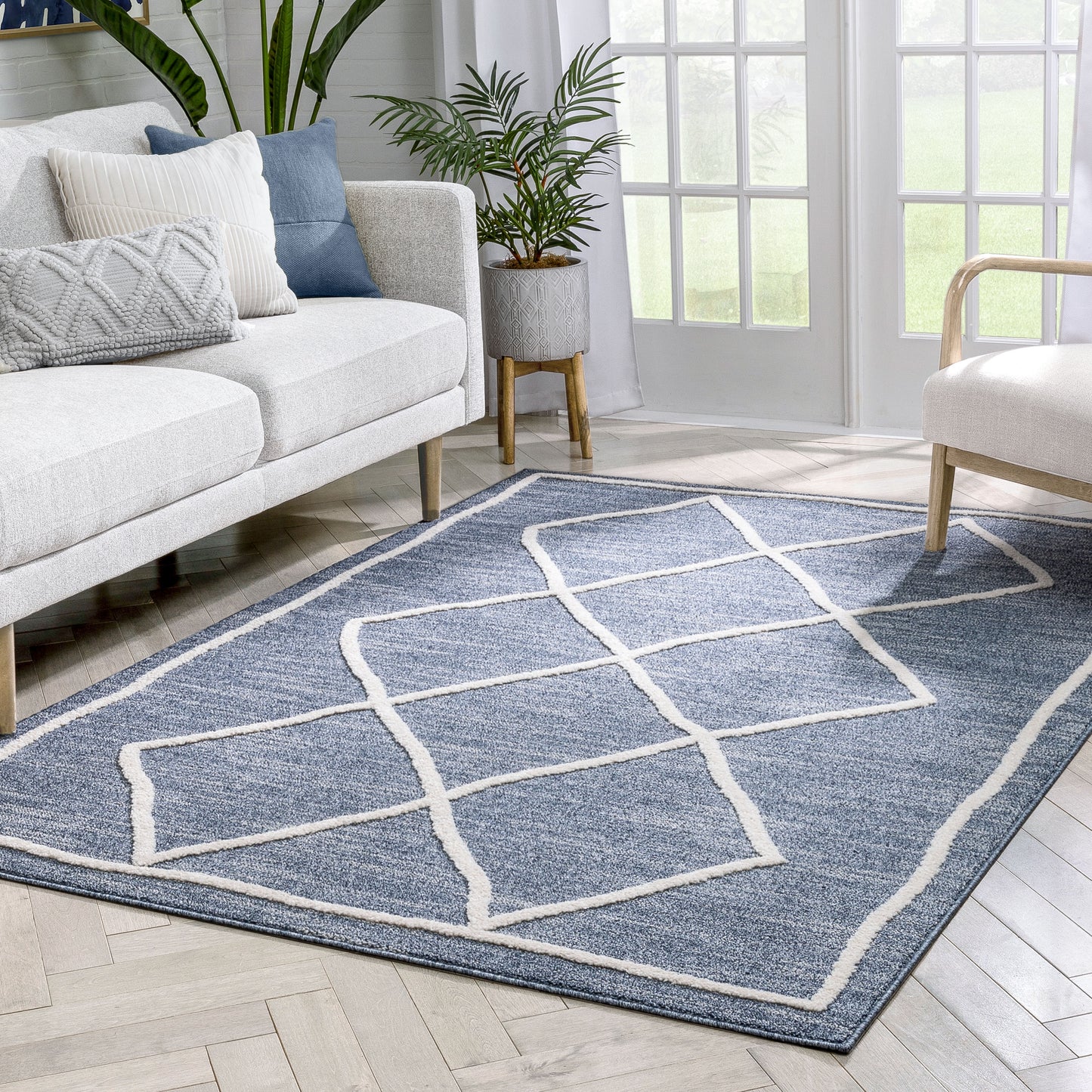 Cora Moroccan Lattice Trellis Blue Looped Pile Rug HAR-44
