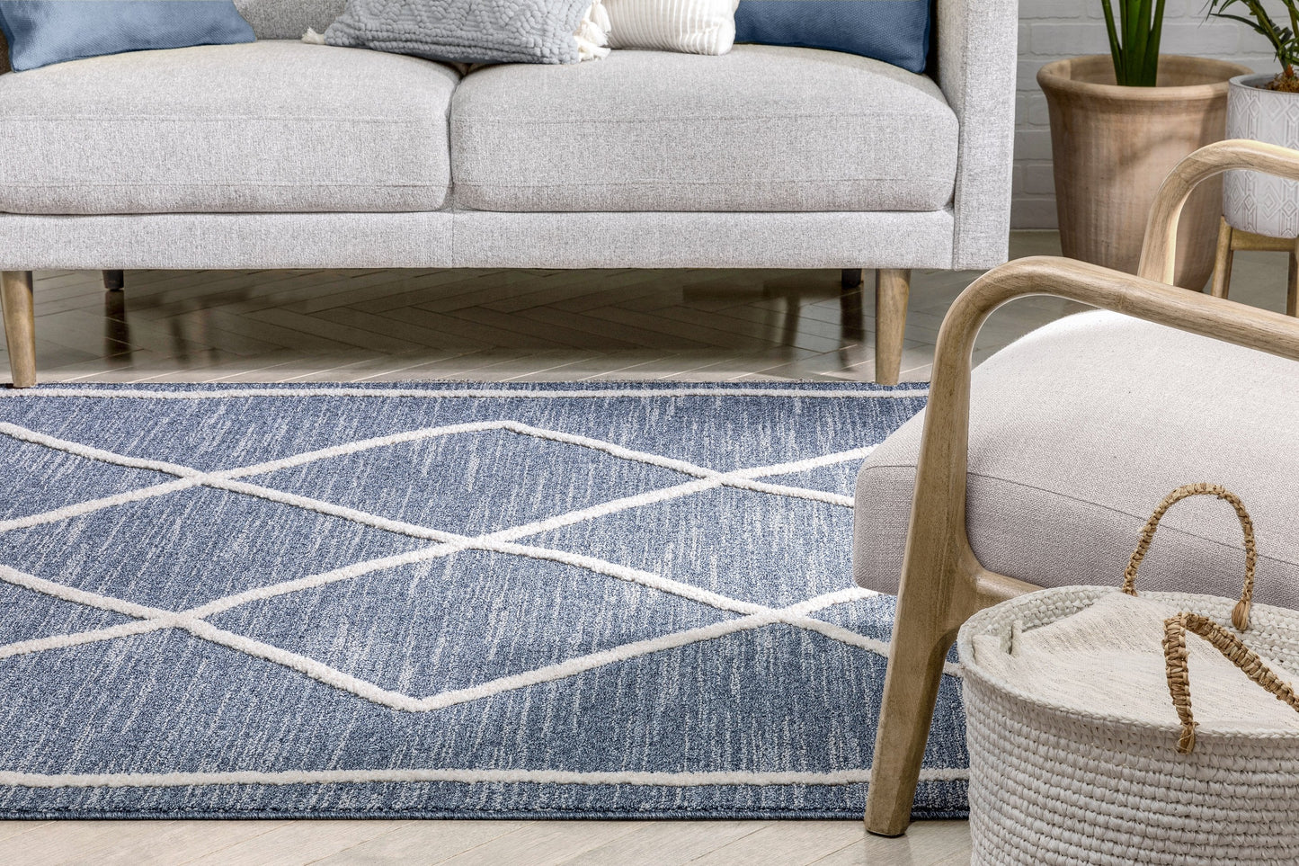 Cora Moroccan Lattice Trellis Blue Looped Pile Rug HAR-44