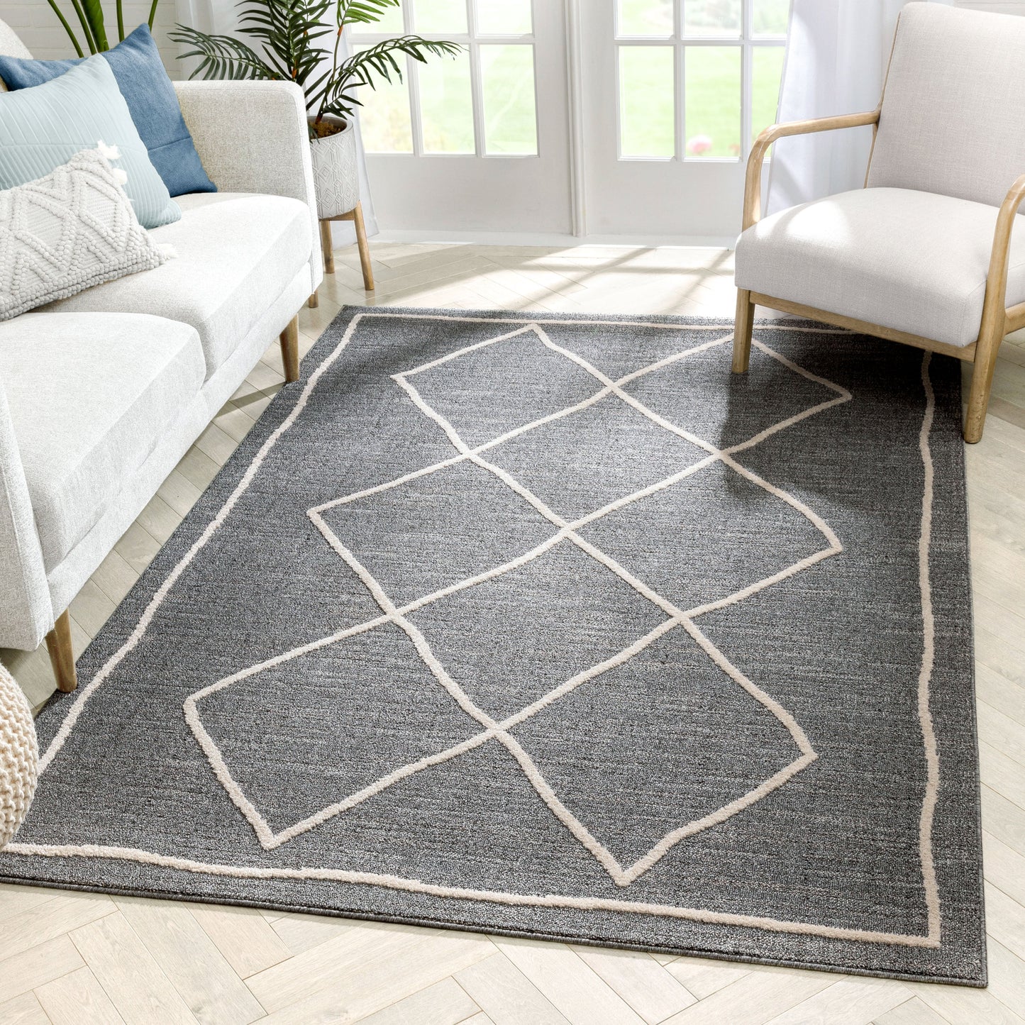 Cora Moroccan Lattice Trellis Grey Looped Pile Rug HAR-47
