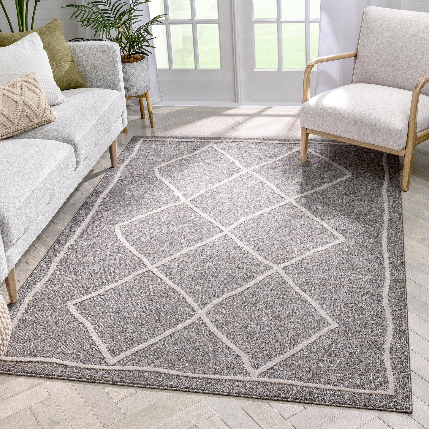 Cora Moroccan Lattice Trellis Taupe Looped Pile Rug HAR-48