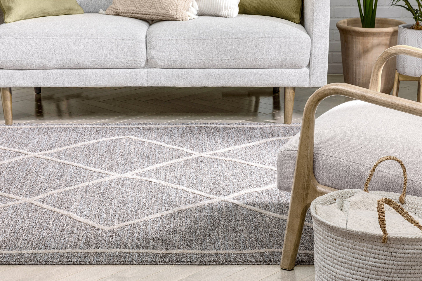 Cora Moroccan Lattice Trellis Taupe Looped Pile Rug HAR-48