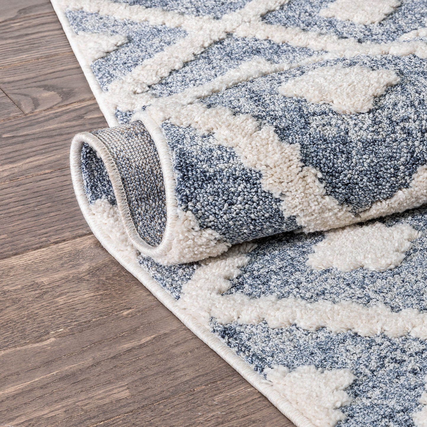 Ailey Moroccan Lattice Trellis Blue Looped Pile Rug HAR-54