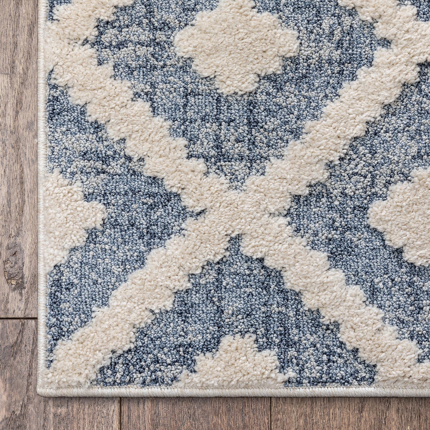 Ailey Moroccan Lattice Trellis Blue Looped Pile Rug HAR-54
